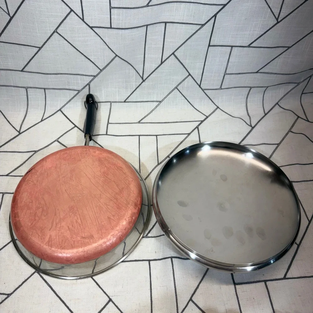 Revere Ware Skillet 10 Inch Copper Bottom Stainless Steel Frying Pan with Lid